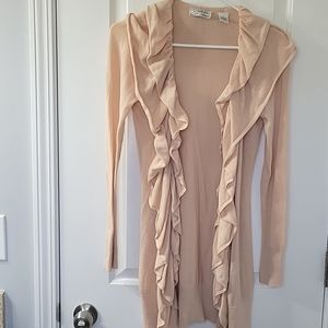 Isabellas closet salmon pink ruffle long thin sweater